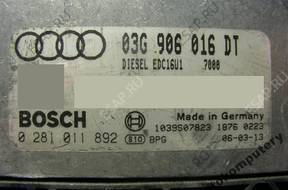 БЛОК УПРАВЛЕНИЯ AUDI A3 03g906016dt 0281011892 БЕЗ КОДА