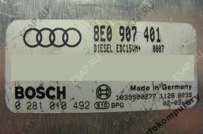 БЛОК УПРАВЛЕНИЯ AUDI A4 2.5TDI 8e0907401 0281010492 +PIN