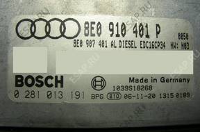 БЛОК УПРАВЛЕНИЯ AUDI A4 3.0TDI 8e0910401p 0281013191