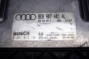 БЛОК УПРАВЛЕНИЯ AUDI A4 8e0907401al 0281013191 +PIN