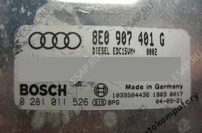 БЛОК УПРАВЛЕНИЯ AUDI A4 8e0907401g 0281011526 +PIN