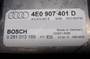 БЛОК УПРАВЛЕНИЯ AUDI A8 3.0TDI 4e0907401d 0281013189 +PIN