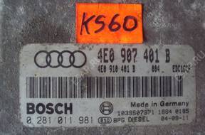 БЛОК УПРАВЛЕНИЯ AUDI A8 D3   ДВИГАТЕЛЕМ 4E0907401B