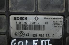 БЛОК УПРАВЛЕНИЯ ДВИГАТЕЛЕМ 0281001 170/171 VW