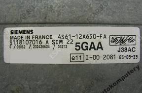 БЛОК УПРАВЛЕНИЯ FORD sim22 s118107016a 4s6112a650fa 5gaa