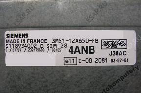 БЛОК УПРАВЛЕНИЯ FORD sim28 s118934002b 3m5112a650fb 4anb
