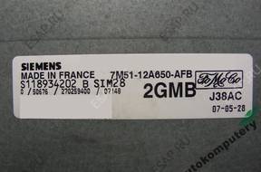 БЛОК УПРАВЛЕНИЯ FORD sim28 s118934202b 7m5112a650afb 2gmb