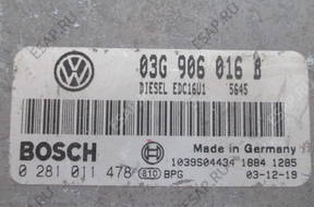 БЛОК УПРАВЛЕНИЯ VW GOLF 1.9 TDI 0281011478 03G906016B