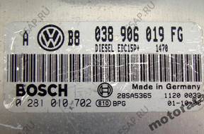 БЛОК УПРАВЛЕНИЯ VW GOLF IV 1.9TDI 0281010702 038906019FG