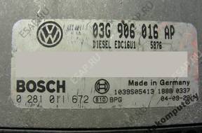 БЛОК УПРАВЛЕНИЯ VW GOLF V 03g906016ap 0281011672 БЕЗ КОДА