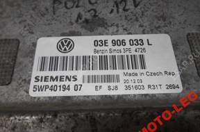 БЛОК УПРАВЛЕНИЯ VW POLO 9N 1.2 12V 03E906033L 5WP40194 07