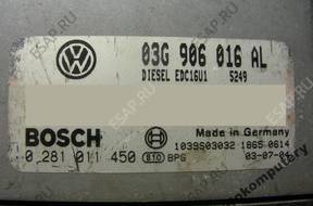 БЛОК УПРАВЛЕНИЯ VW TOURAN 03g906016al 0281011450 БЕЗ КОДА