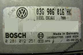 БЛОК УПРАВЛЕНИЯ VW TOURAN 03g906016hk 0281012251 БЕЗ КОДА