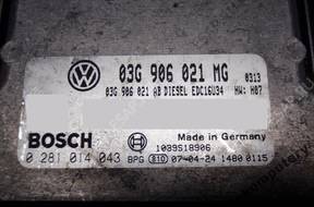 БЛОК УПРАВЛЕНИЯ VW TOURAN 03g906021mg 0281014043 БЕЗ КОДА