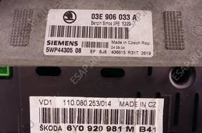 КОМПЛЕКТ FABIA I 1.2 БЛОК УПРАВЛЕНИЯ 03E906033A 5WP44305 08