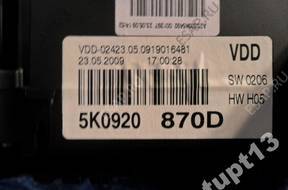 VW GOLF VI ПАНЕЛЬ ПРИБОРОВ 5K0920870 D TSI